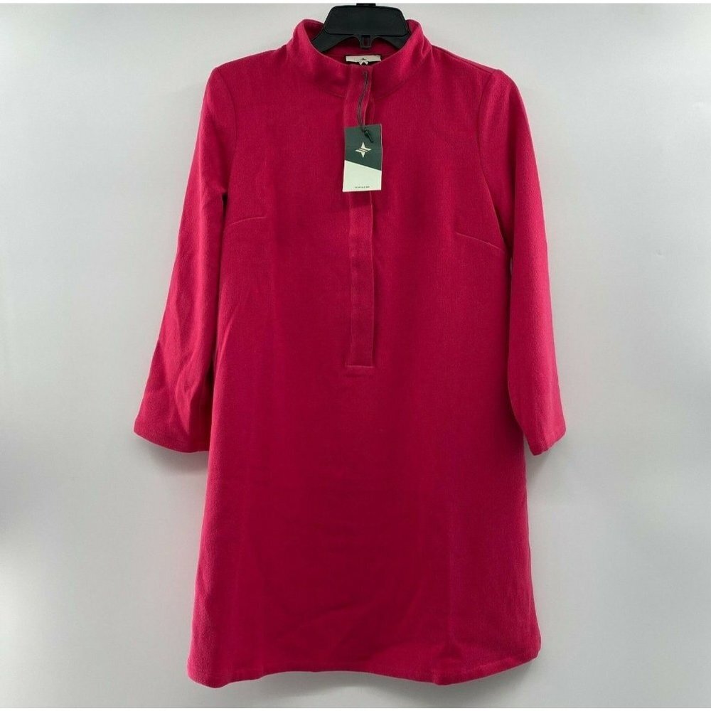 Tuckernuck Fuchsia Pink Avery Terry Shirt Dress Mini Button Stand Collar XS NWT